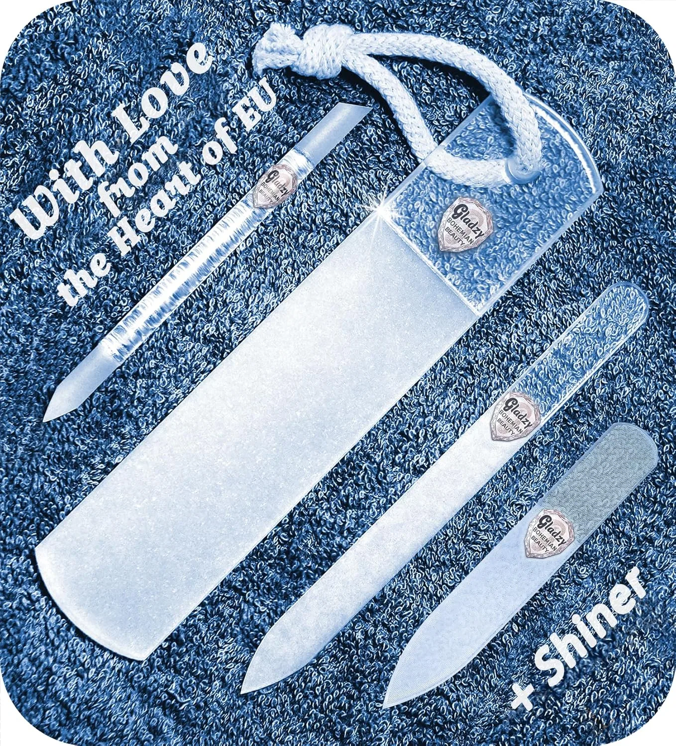 Набор стеклянных пилочек для ногтей из чешского стекла Gladzy, All-In-One Set - With Shiner