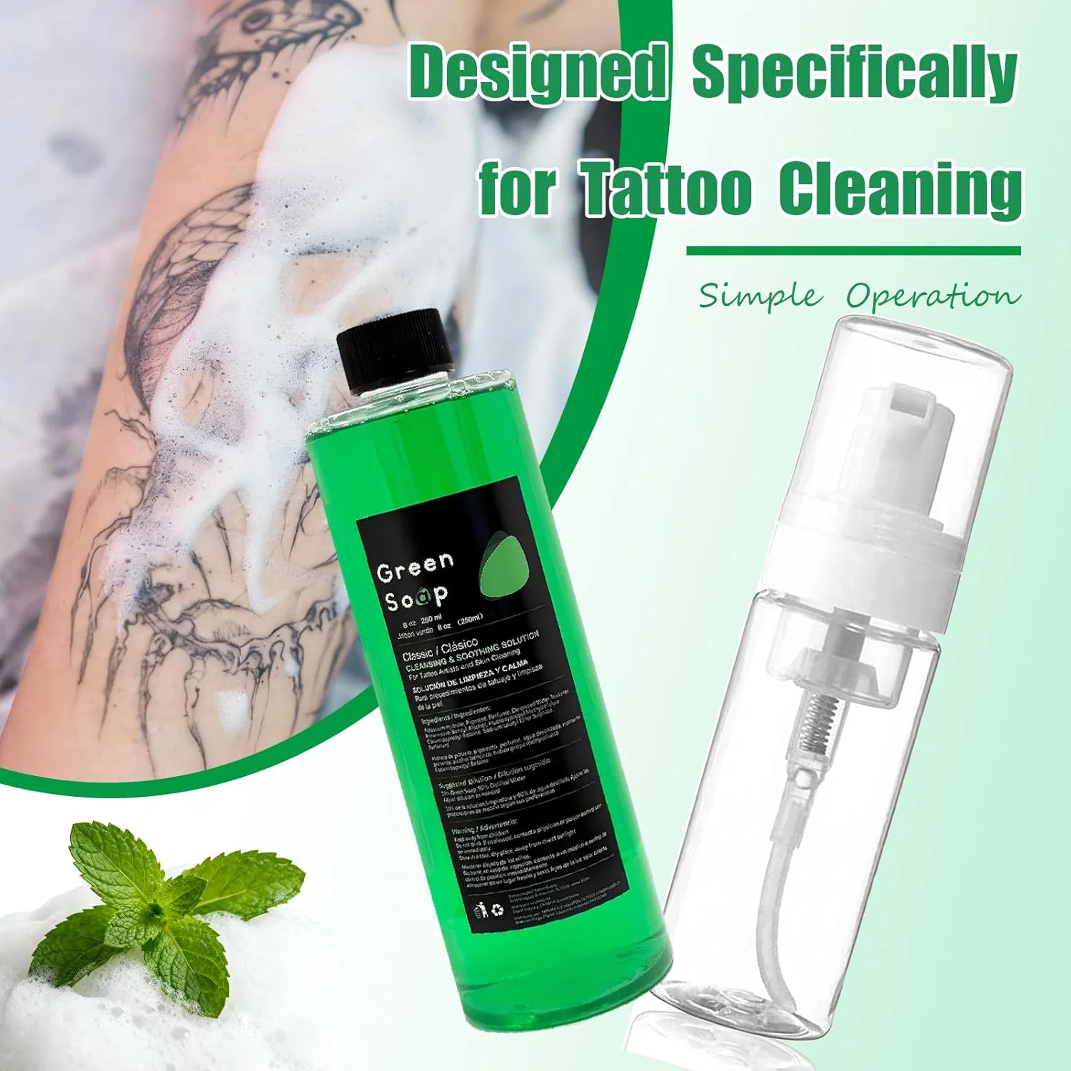 Набор для очистки татуировок Unihuby Green Soap 250 мл Unihuby, Green — фото 4