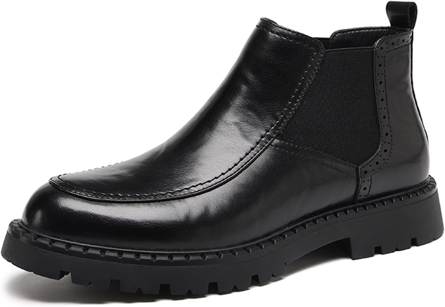 

Мужские ботинки Chelsea с крупной подошвой из натуральной кожи, эластичные, с круглым носком, без шнуровки, с рифленой подошвой, деловые ботинки Чакка для работы в офисе, свадьбы и официальных мероприятий Nxnbhsl, черный