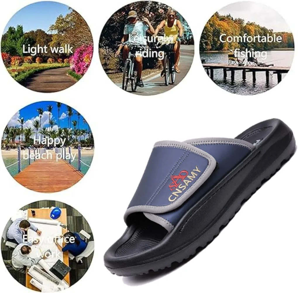 Asifn Men's Cushion Сандалии Легкие противоскользящие мягкие уличные ручные регулируемые повседневные слип-он для лета, синий — фото 4