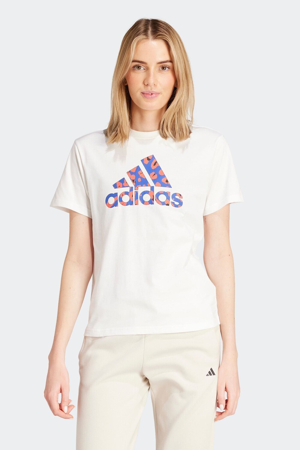 

Футболка с анималистичным принтом, 100% хлопок Adidas, белый