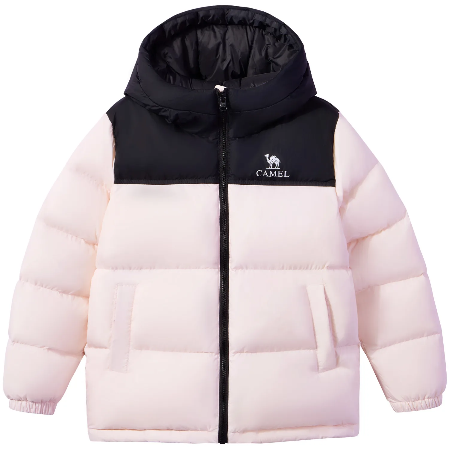 Детская пуховая куртка с капюшоном утепленная CAMEL, Phantom Black/Dream Pink