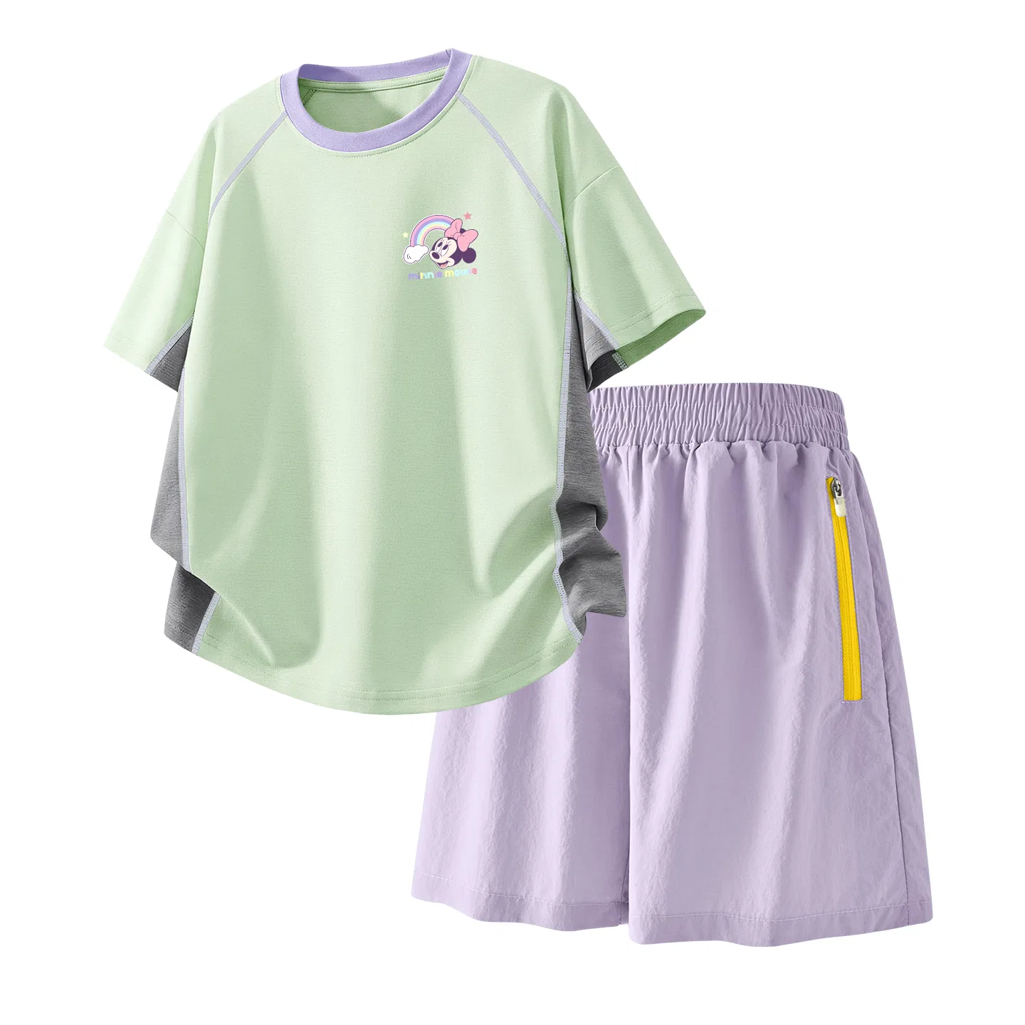 Детский спортивный костюм Casual Sportswear 2 Piece Set Disney, Dido K Green+Solid Color Taro Paste Purple