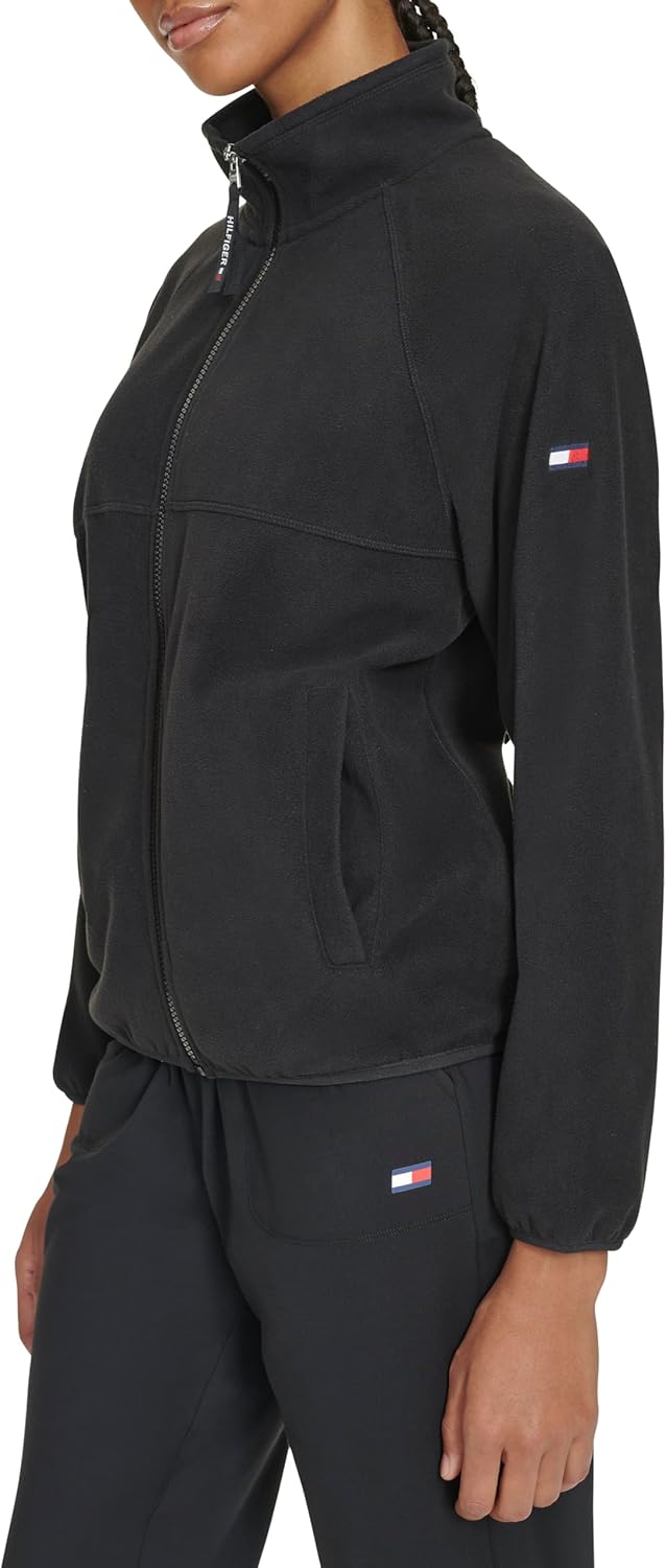 Женская флисовая куртка Tommy Hilfiger с воротником-стойкой и застежкой-молнией, Black — фото 3