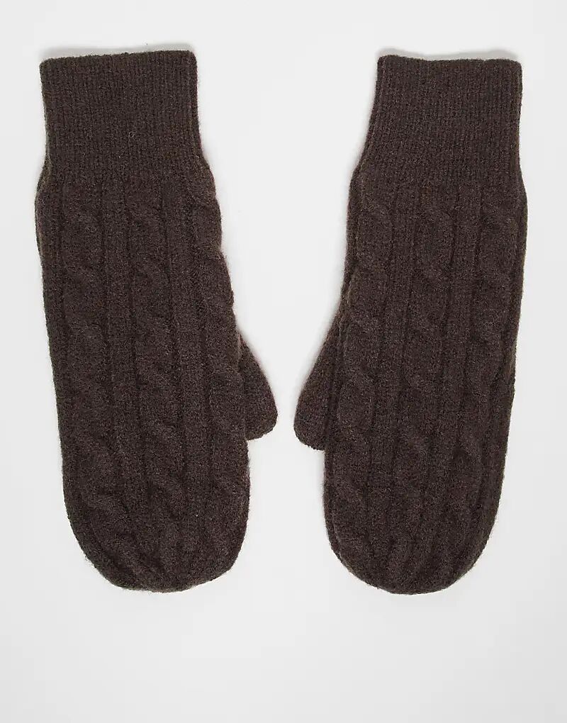 

Варежки My Accessories коричневого цвета с косичной вязкой