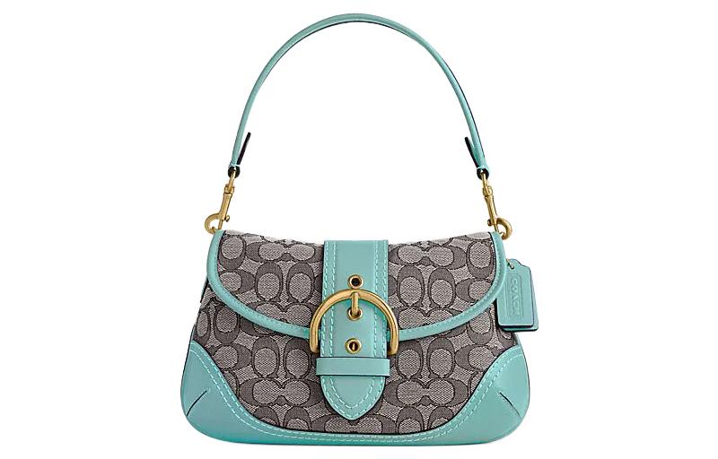 

COACH Сумка-мессенджер Soho Fabric с кожаным принтом в виде полумесяца, обычная женская, синяя и серая