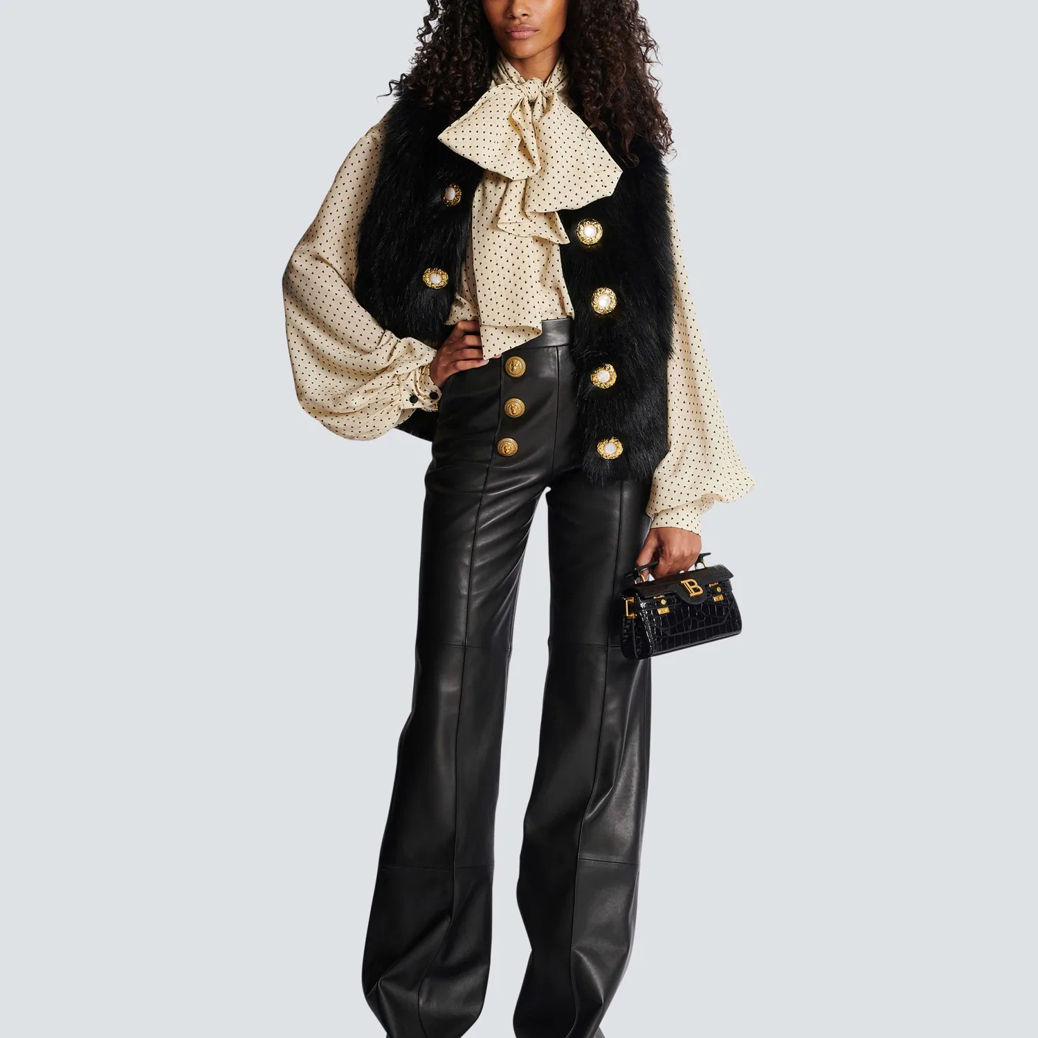 Блуза с принтом и бантом Balmain Beige Yellow — фото 3