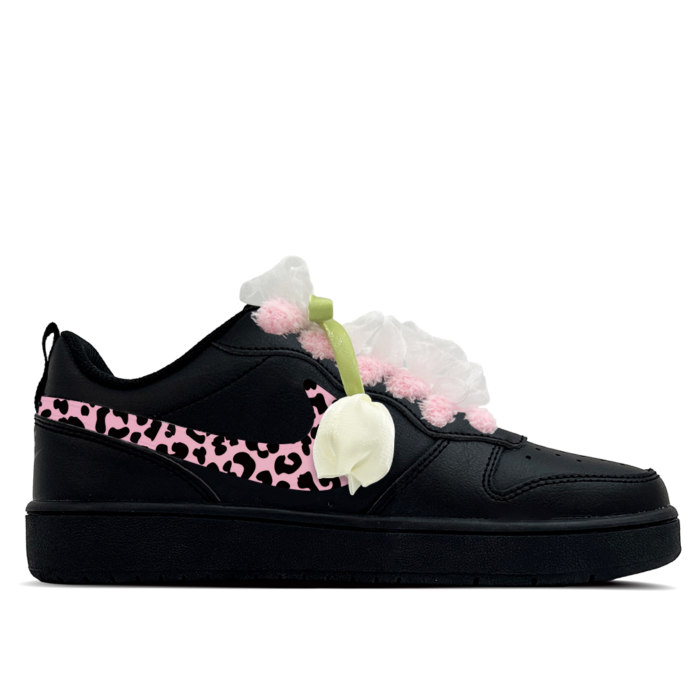 Nike Court Borough Yujin Pink Leopard Кожаные противоскользящие износостойкие низкие детские скейтборд кроссовки Black — фото 3