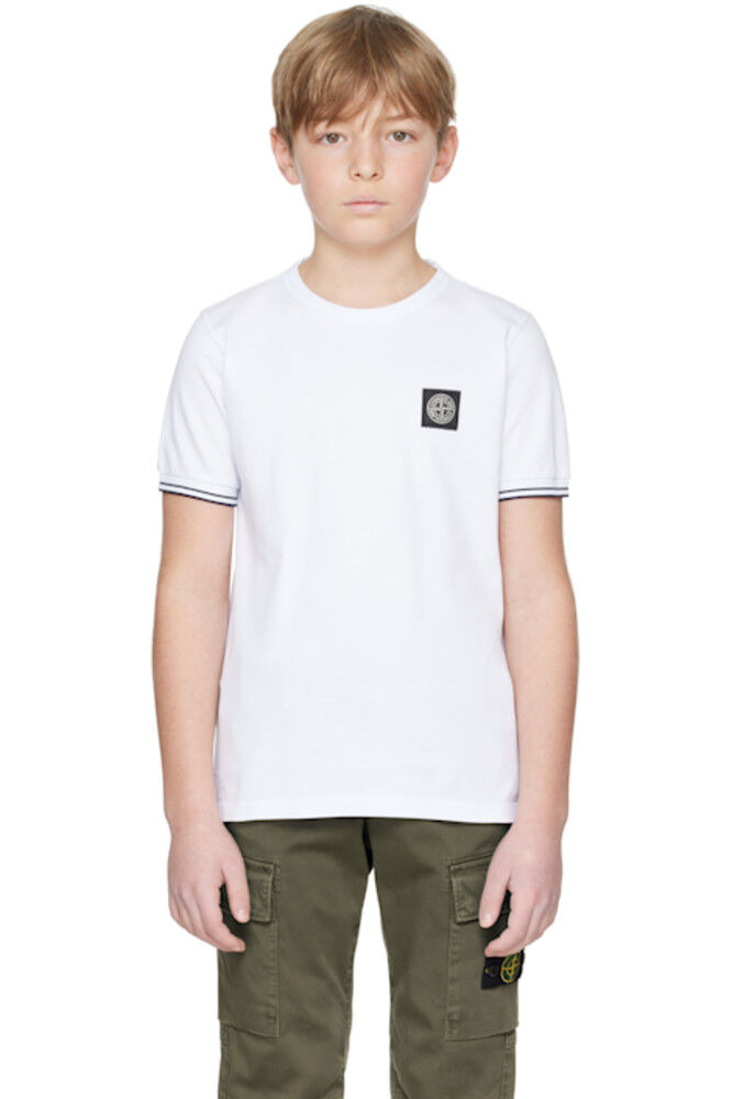 

Детская белая футболка с нашивками Stone Island Junior
