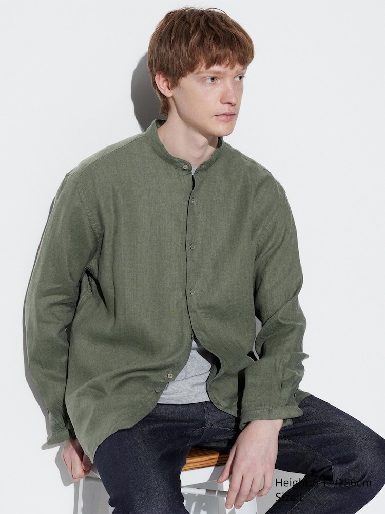 

Льняная рубашка Uniqlo, цвет 56 зеленый