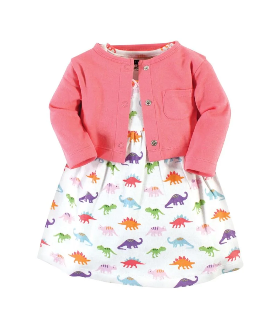 Легкий хлопковый комплект: платье и кардиган Hudson Baby, Girl Dinosaurs