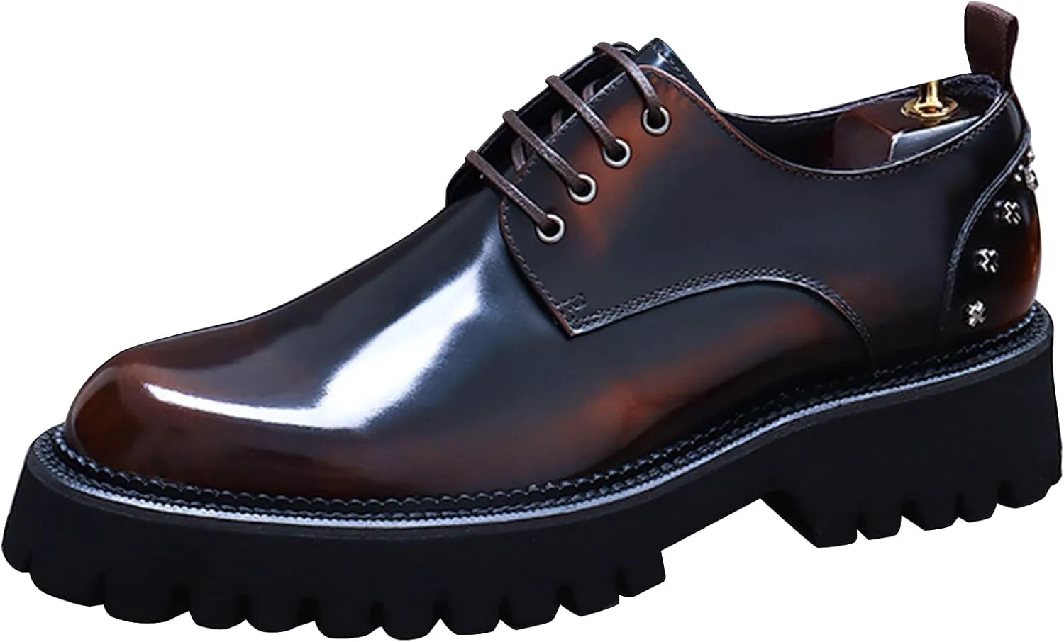 

Мужские кожаные туфли Rivets, туфли с круглой шнуровкой для дерби, рабочая обувь Fashion Heighten для официальной свадьбы HLASMSPE, коричневый