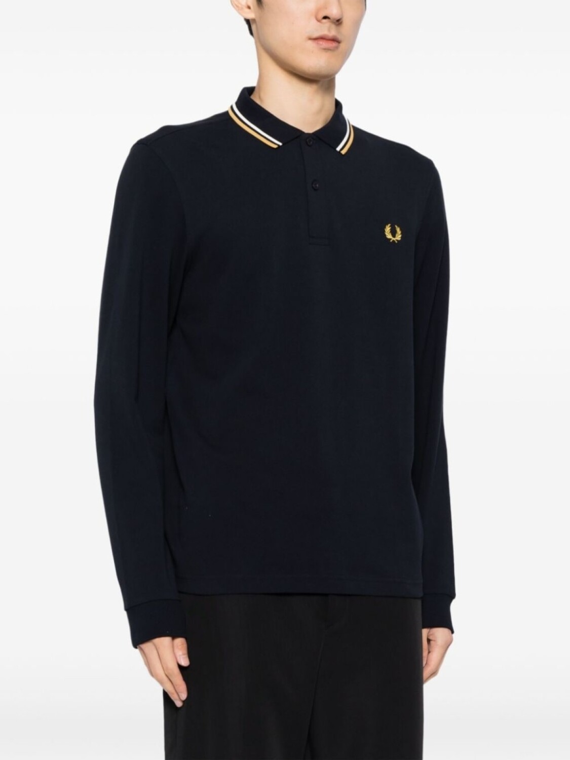 

Fred Perry рубашка поло с длинными рукавами и вышитым логотипом, синий