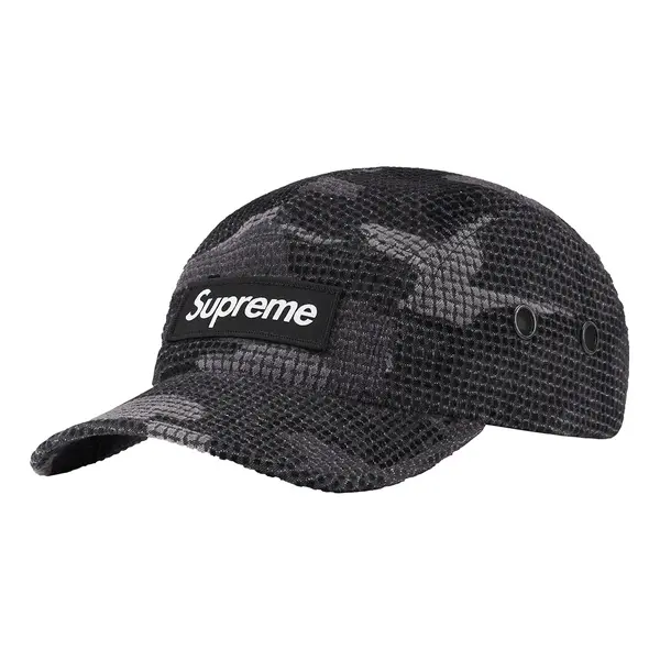 

Бейсболка grid velvet camp cap 'black grey' Supreme, черный