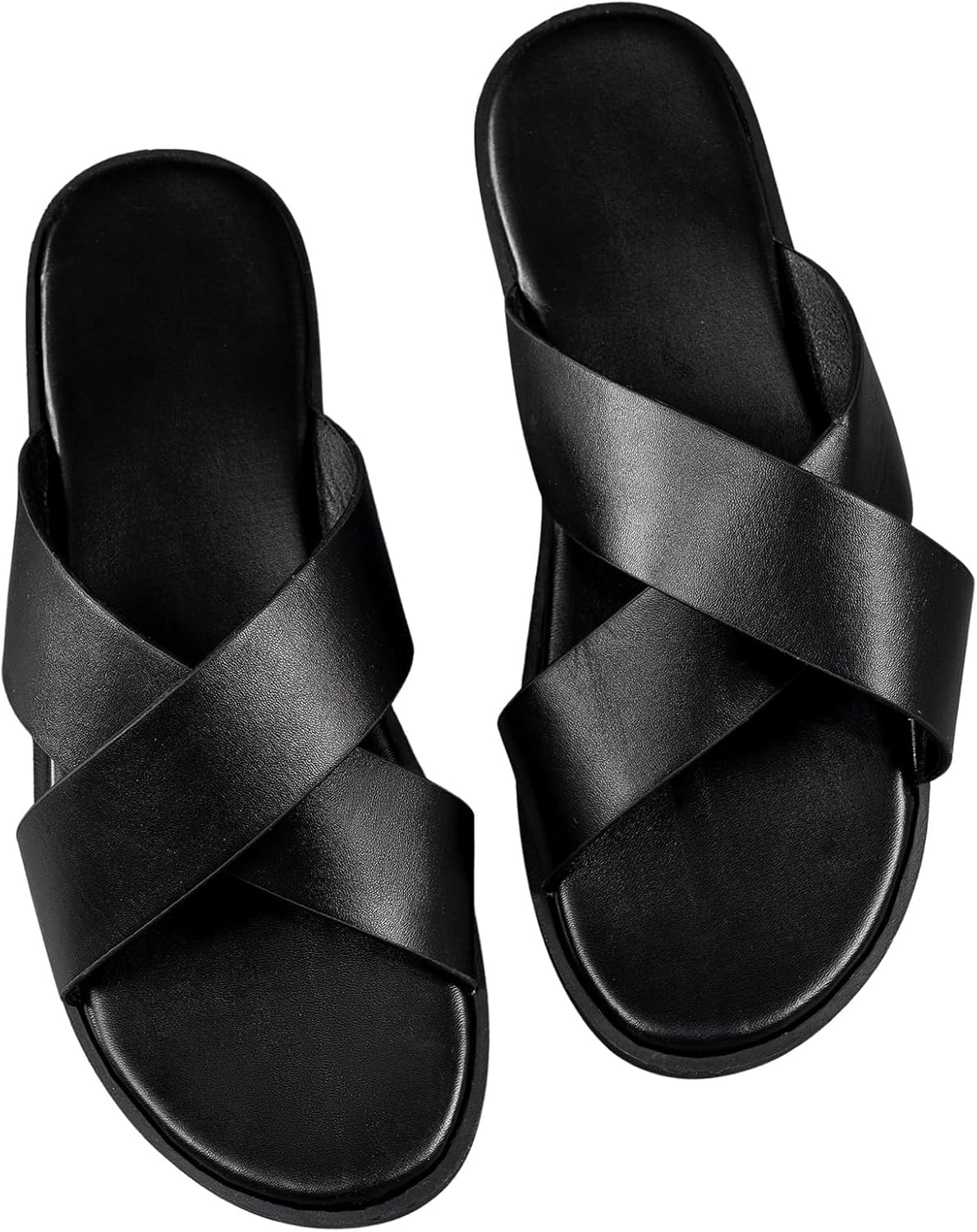 

Мужские кожаные тапочки GORGLITTER 2025, сандалии с перекрестными ремешками для дома, черный