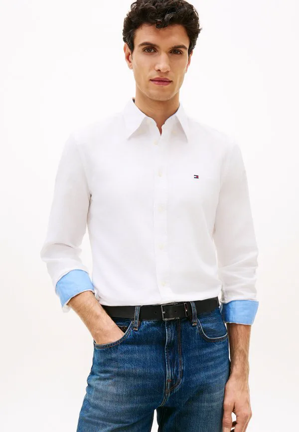 Рубашка-Рубашка прямого кроя из смесовой льняной ткани. Tommy Hilfiger, White