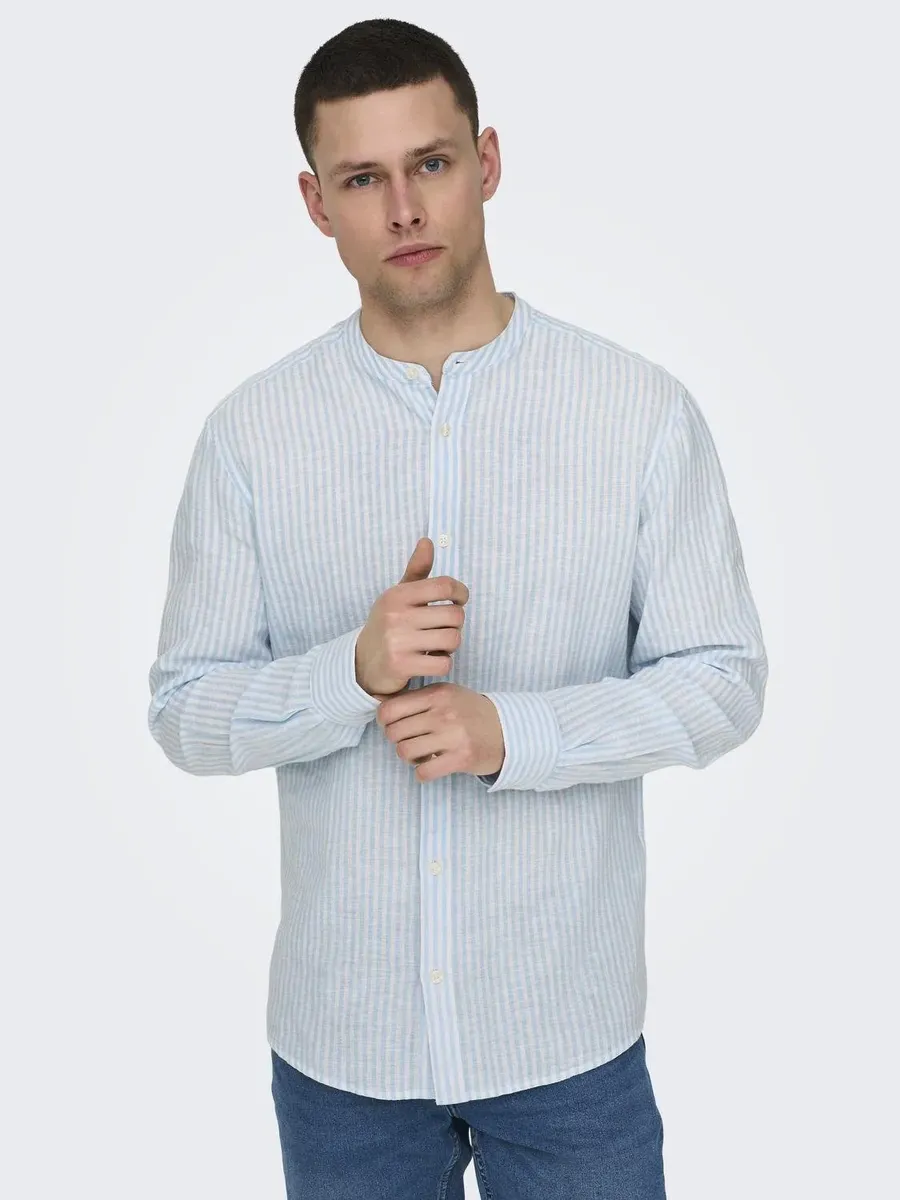 

Рубашка с длинными рукавами ONLY & SONS "ONSCAIDEN LS MAO STRIPE LINEN SHIRT NOOS", синий