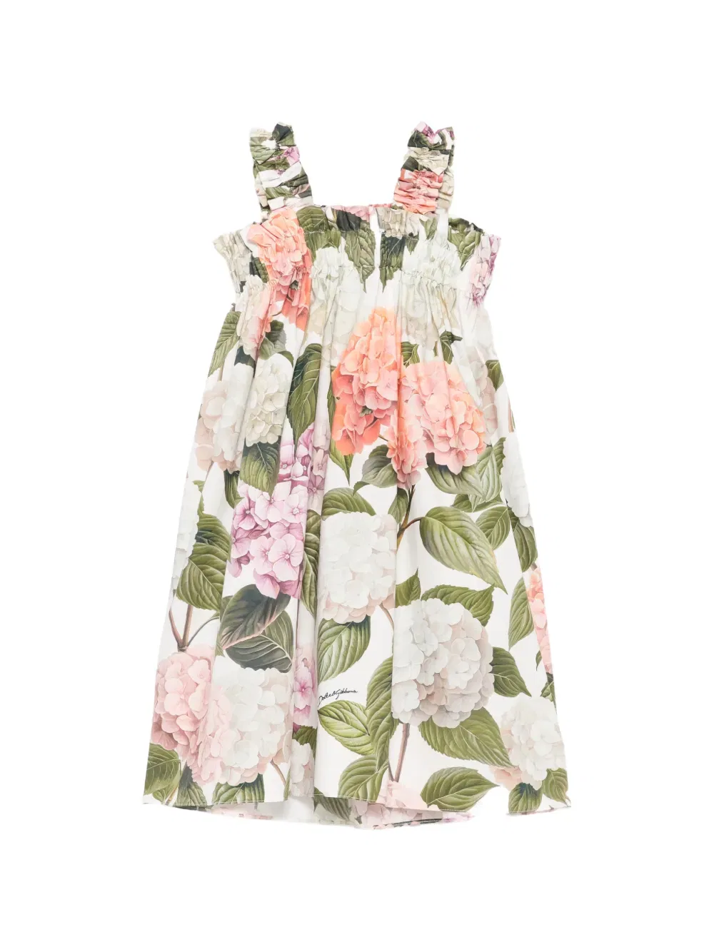 Платье с оборками и принтом в виде гортензий Dolce & Gabbana Kids, белый — фото 2