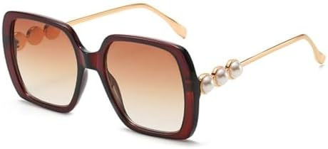 

Большие квадратные солнцезащитные очки для женщин. Классические винтажные солнцезащитные очки с жемчужным блеском. Стильные ретро-очки с защитой от УФ-излучения UV400 MTZJH, Brown Brown