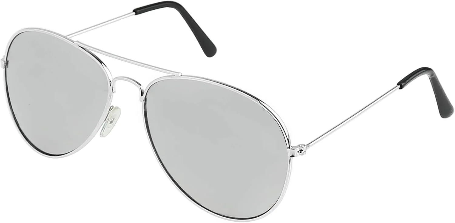 

Солнцезащитные очки-авиаторы Skeleteen Silver Mirrored Aviator — зеркальные очки в стиле милитари с металлической оправой и защитой от УФ-излучения UV 400