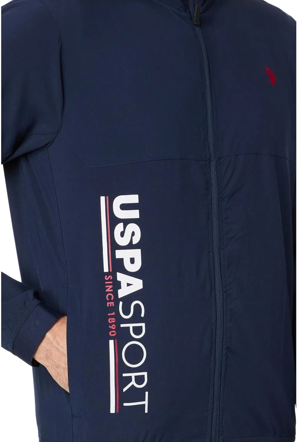 Мужская куртка U.S. Polo Assn. Uspa Stretch Woven Uspa Sport на молнии, Classic Navy — фото 3