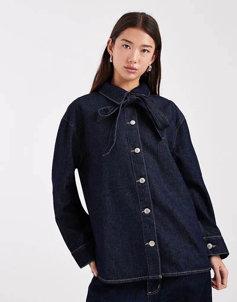 

Джинсовая рубашка ASOS DESIGN с завязкой на шее, после полоскания