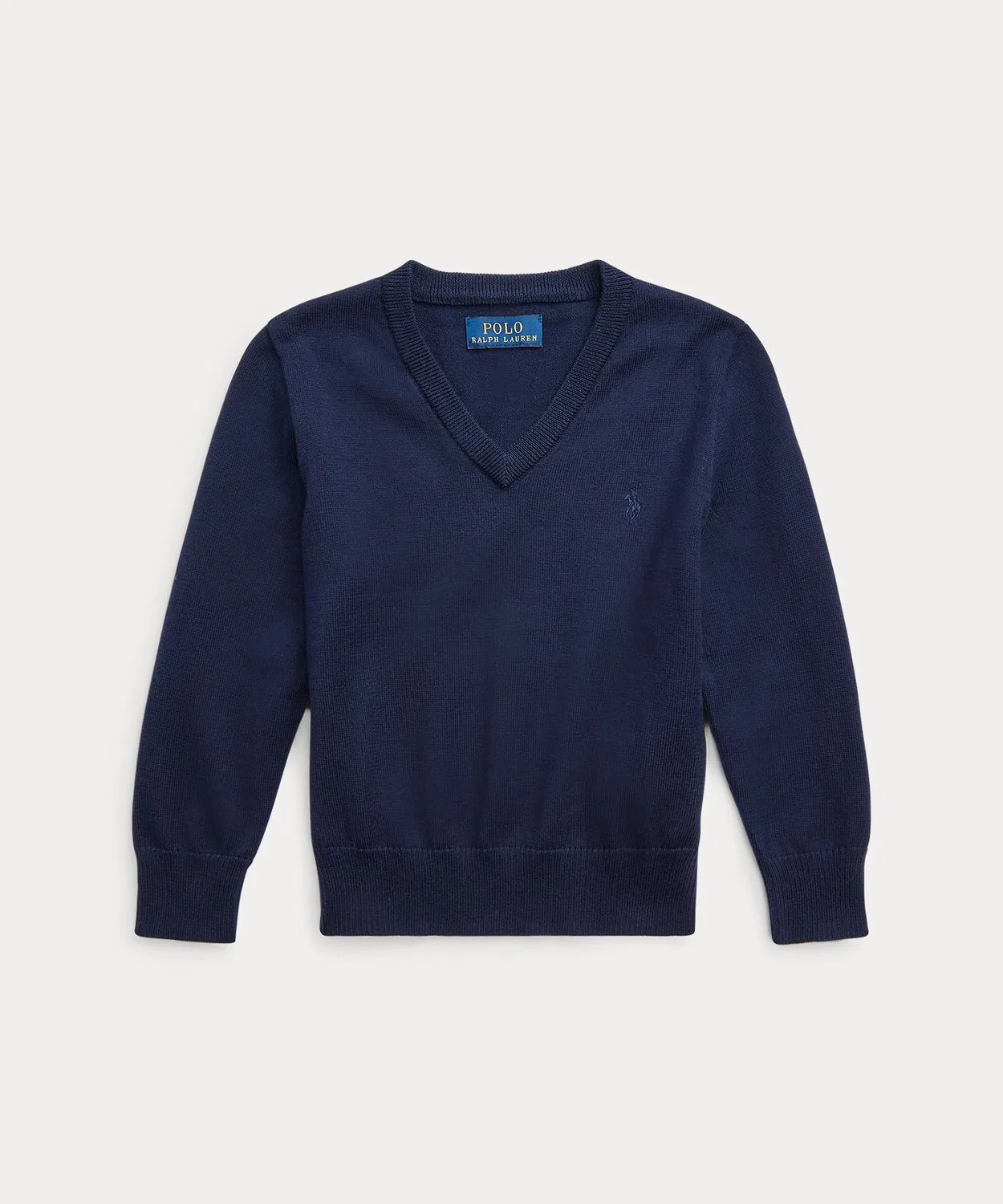 Свитер V-образным вырезом из хлопка, Ralph Lauren, длинный рукав, тёмно-синий