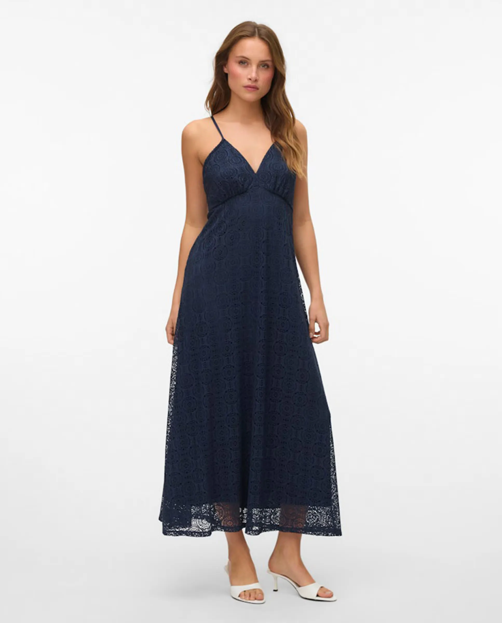 

Длинное платье с кружевным узором Vero Moda, темно-синий