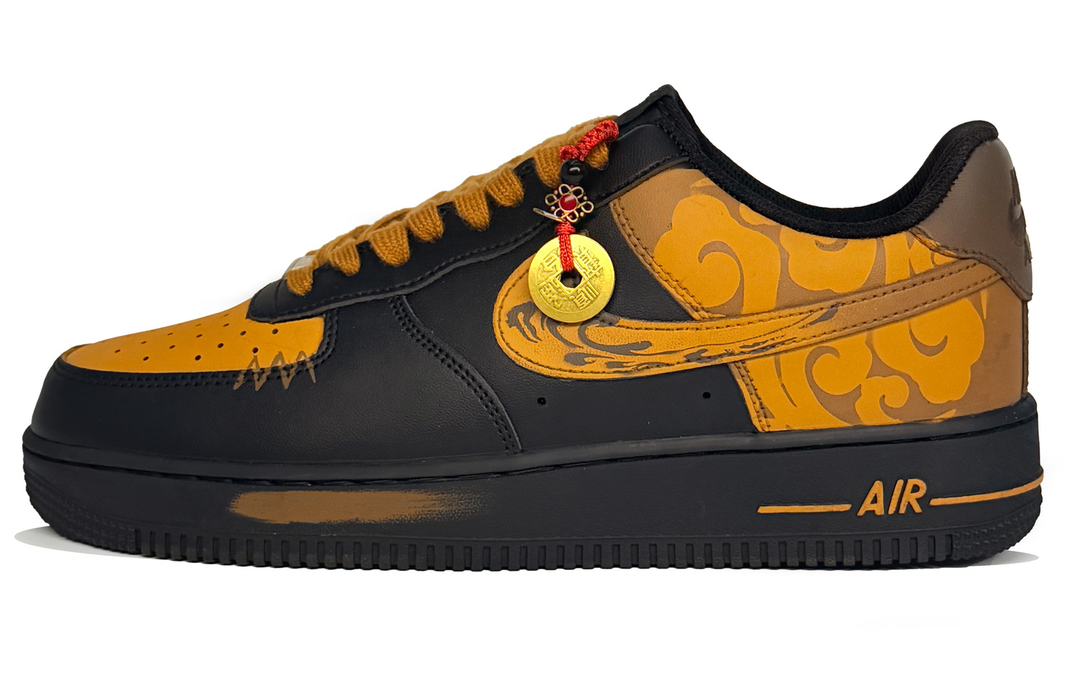 

Nike Кроссовки Air Force 1 Leather Abrasion Resistant Low top мужские, черно-желтые