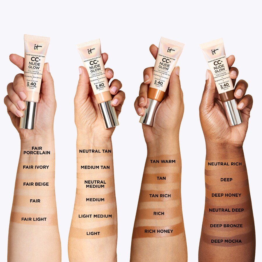 Тональная основа CC+ Nude Glow Lightweight Foundation + Glow Serum с SPF 40 и ниацинамидом IT Cosmetics, 1.1 oz /32 mL, Tan Warm — фото 4