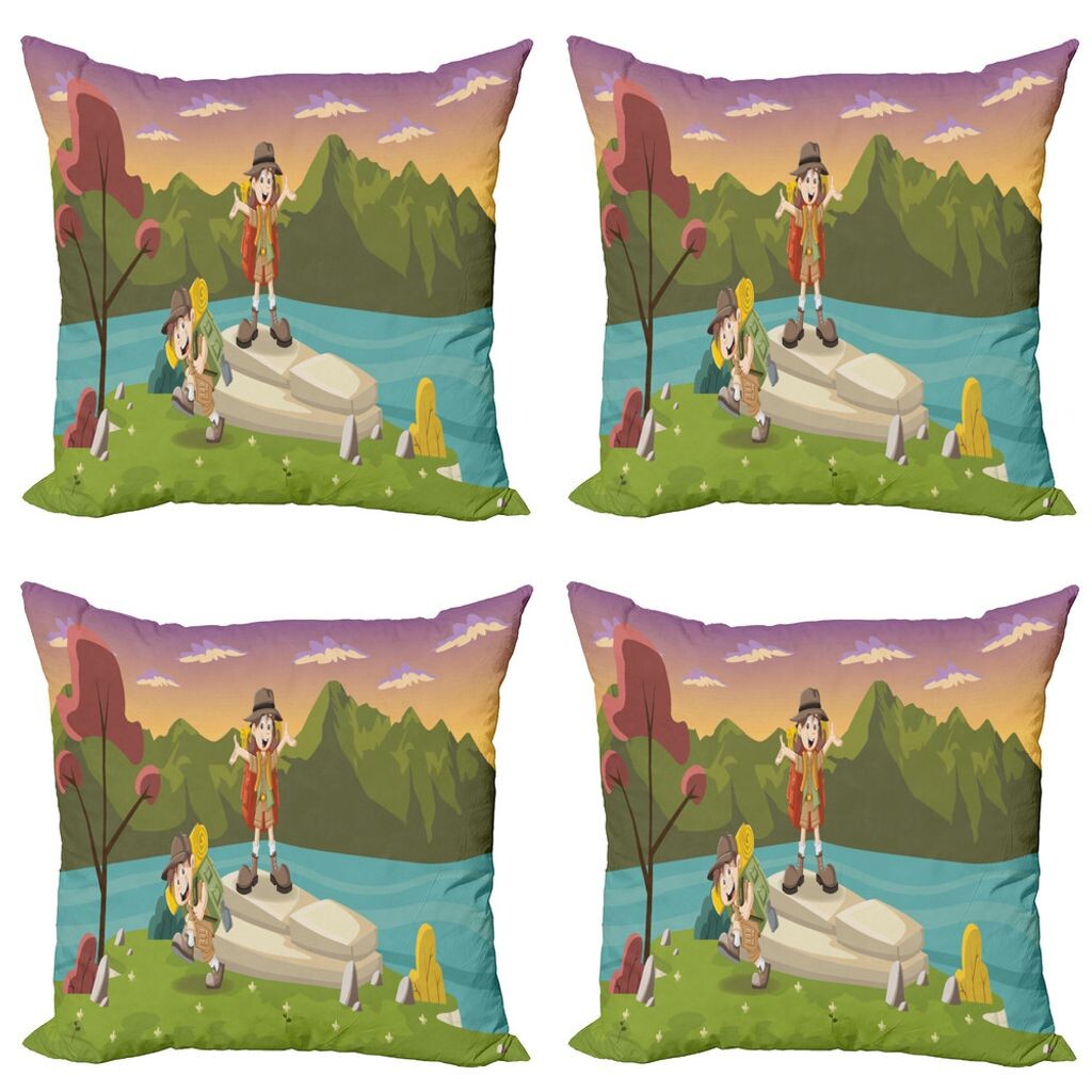 

ABAKUHAUS Colorful Набор чехлов для подушек (4 предмета), Best Friends Go Camping, Современная двусторонняя цифровая печать, 45 см x 45 см, Разноцветные