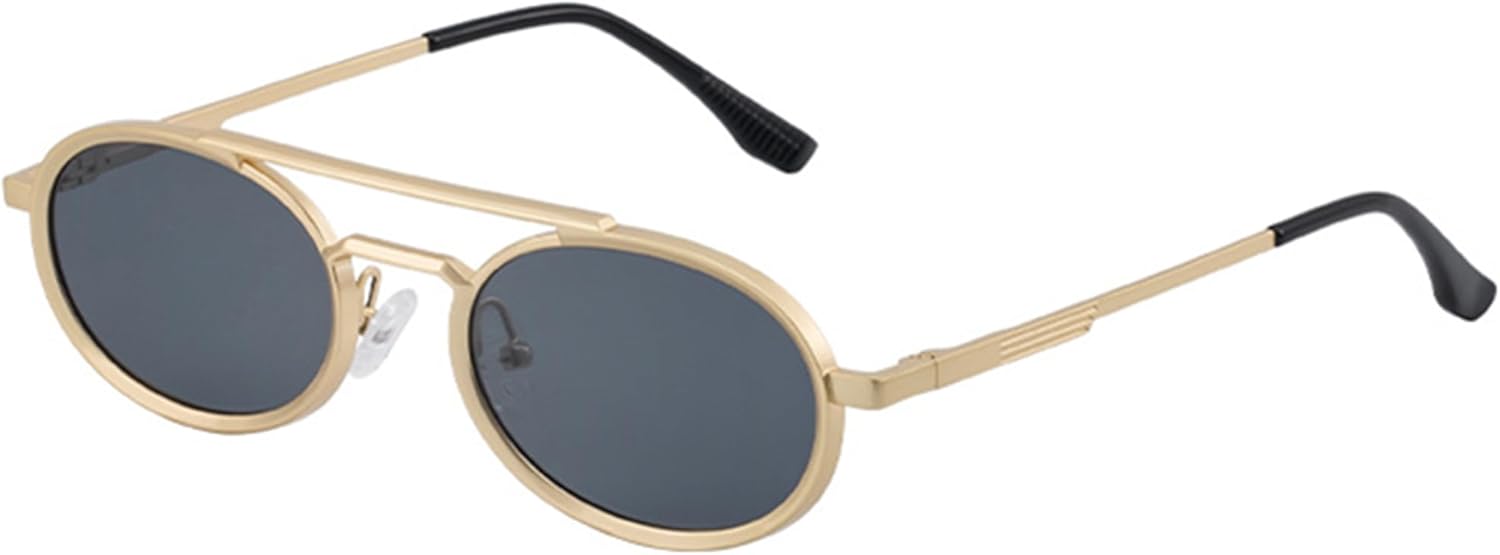 

bullabulling Модные овальные металлические солнцезащитные очки в винтажном стиле, узкие, золотистые, с защитой от УФ-излучения UV400, для женщин и мужчин, для активного отдыха на природе, Gold Gray