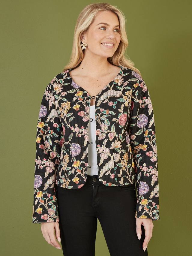 

Укороченная стеганая куртка с цветочным принтом реверсивная Yumi