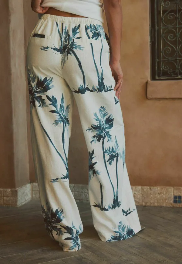 Брюки с широкими штанинами, крой для высоких людей Next, Ecru Navy Palm Print — фото 3
