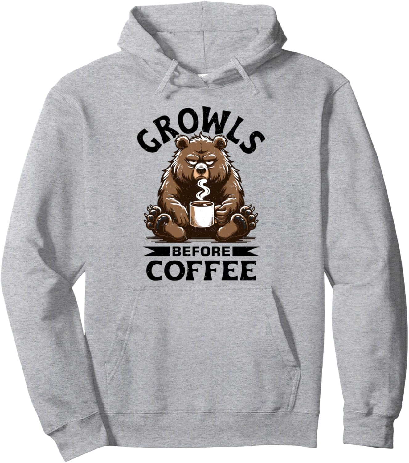 

Худи Сердитый медведь с кофе Grumpy Bear Coffee Hate Mornings Bad Mood, серый