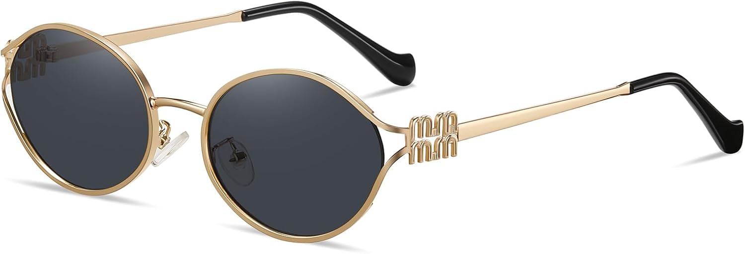 

Солнцезащитные очки для женщин в стиле ретро, ​​овальные, 90-х, легкие, винтажные, «кошачий глаз», модные, с линзами, защищающими от УФ-излучения UV400 zeoxie, Gold/Grey