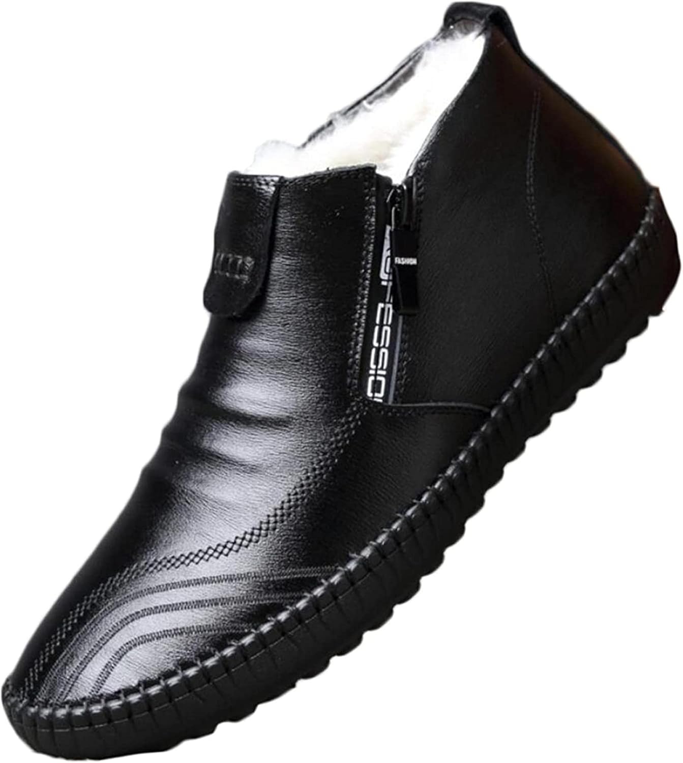 

Мужские зимние ботинки Yiozoi, теплые плюшевые, для повседневной ходьбы, с плоской подошвой, боковой молнией, легкие и долговечные, теплые кожаные ботинки, черный