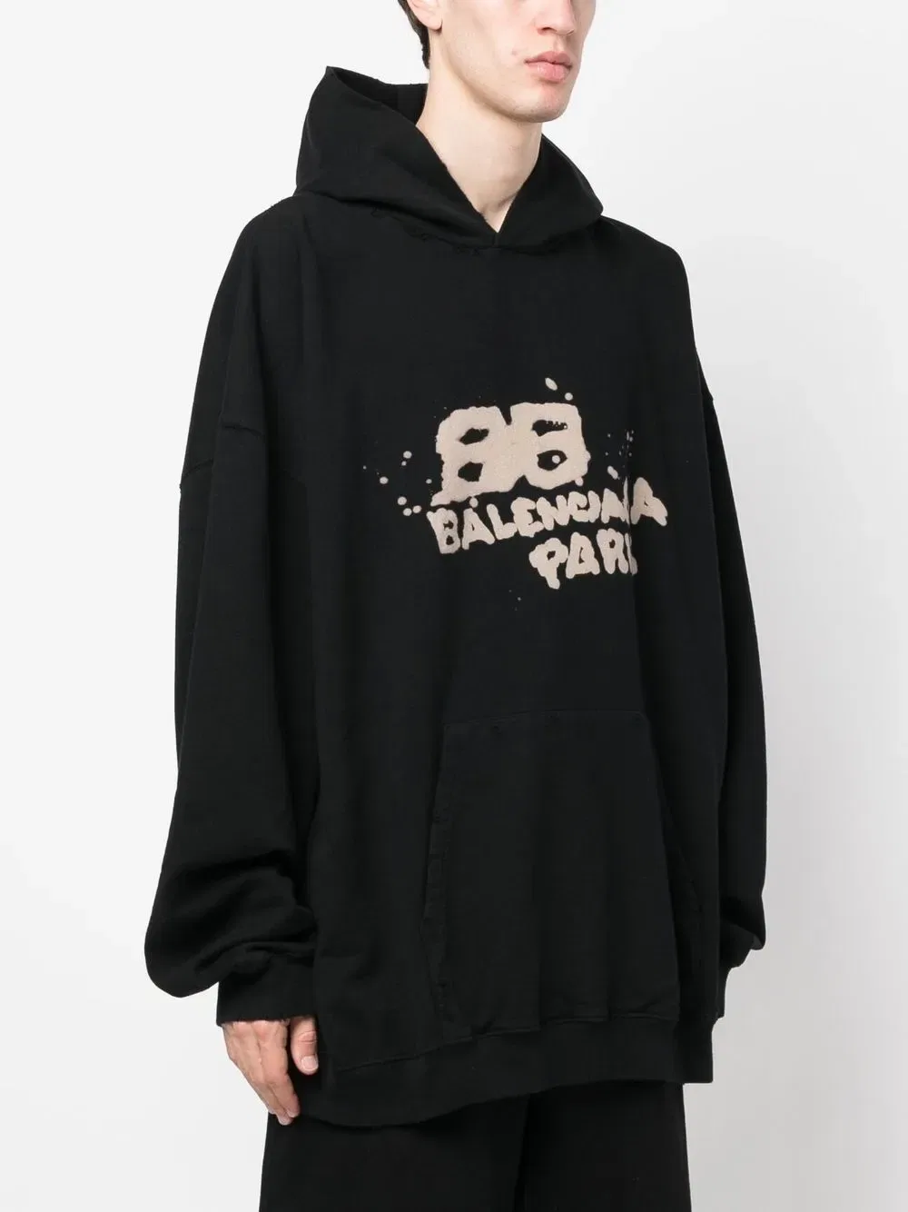 Хлопковая толстовка с логотипом в стиле граффити Balenciaga, черный — фото 3