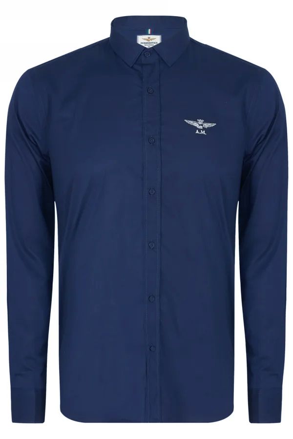 

Синяя хлопковая мужская рубашка Aeronautica Militare