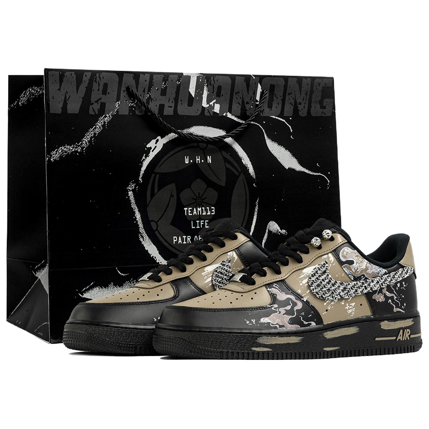 

Мужские низкие скейтбордистские кроссовки Air Force 1 Wan Hua Nong, Endless Prairie, Shopping Bag, устойчивые к истиранию Nike, черный коричневый