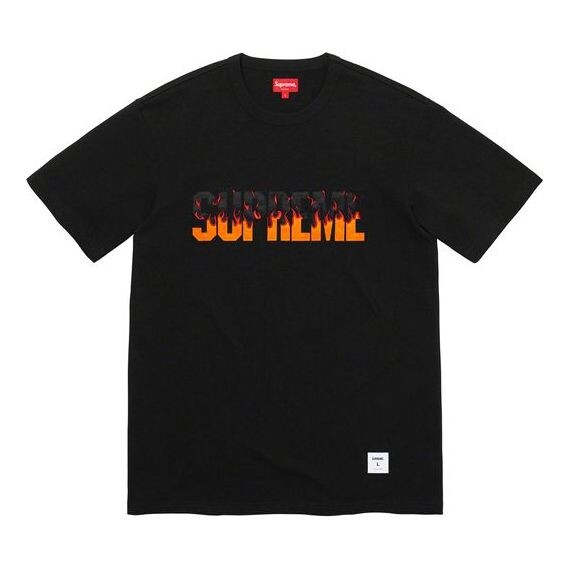 

Футболка fw19 week 1 flame ss top logo tee Supreme, черный