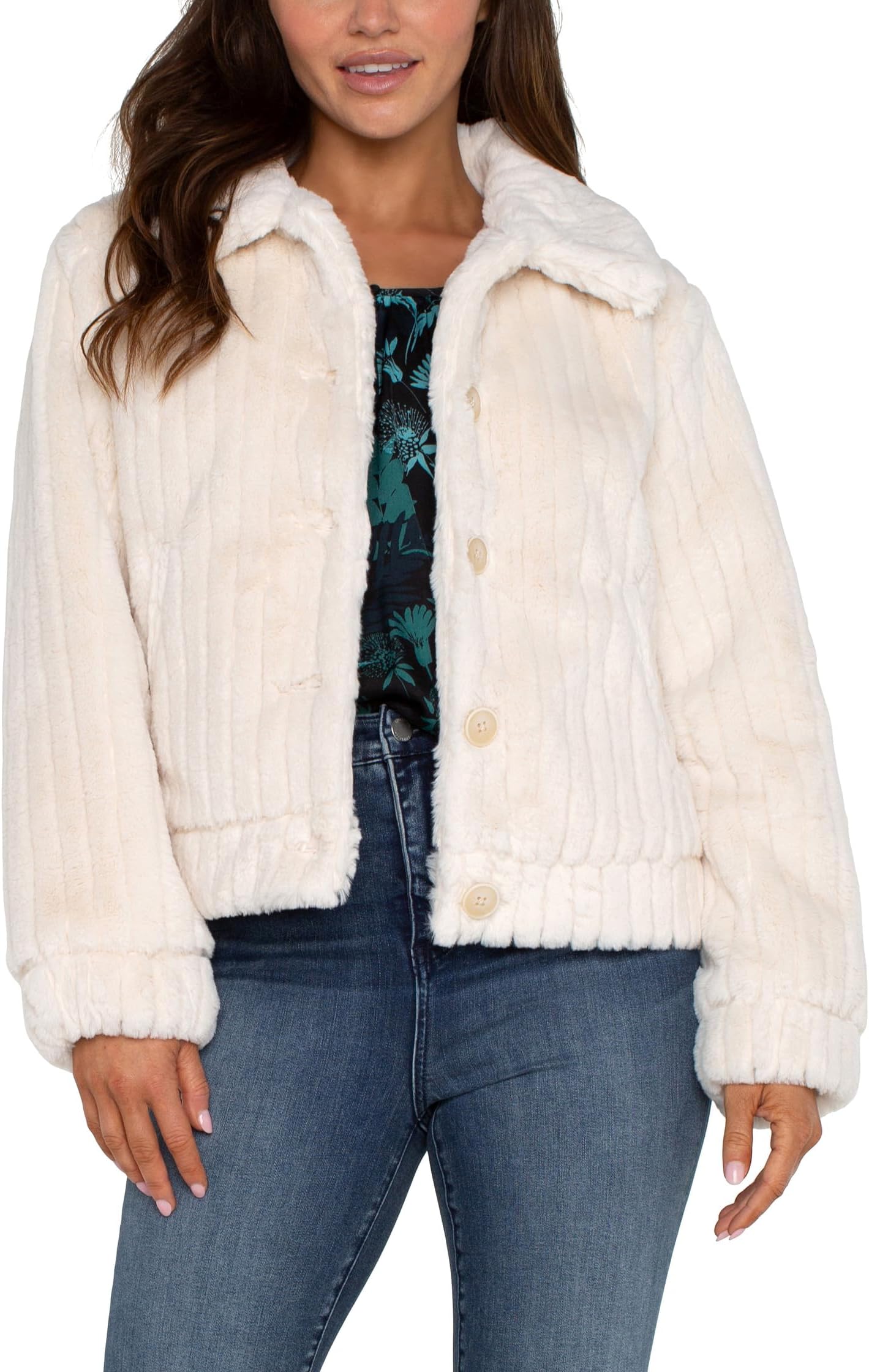 

Куртка Liverpool Los Angeles Fur Trucker Jacket Striped Faux Fur, кремовый