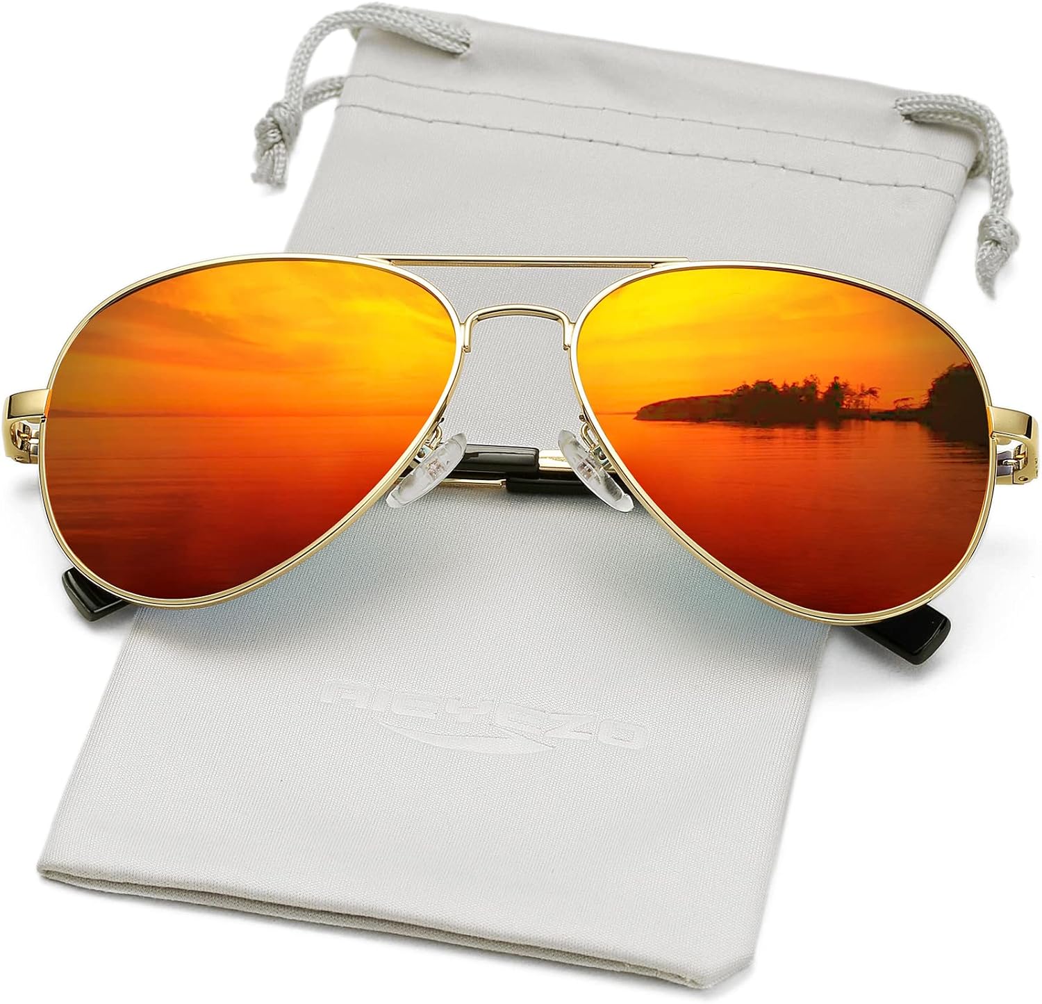 

Классические поляризованные солнцезащитные очки-авиаторы AIEYEZO для мужчин и женщин, с пружинным шарниром и металлической оправой, защита от УФ-излучения UV400, Gold/Red Mirror