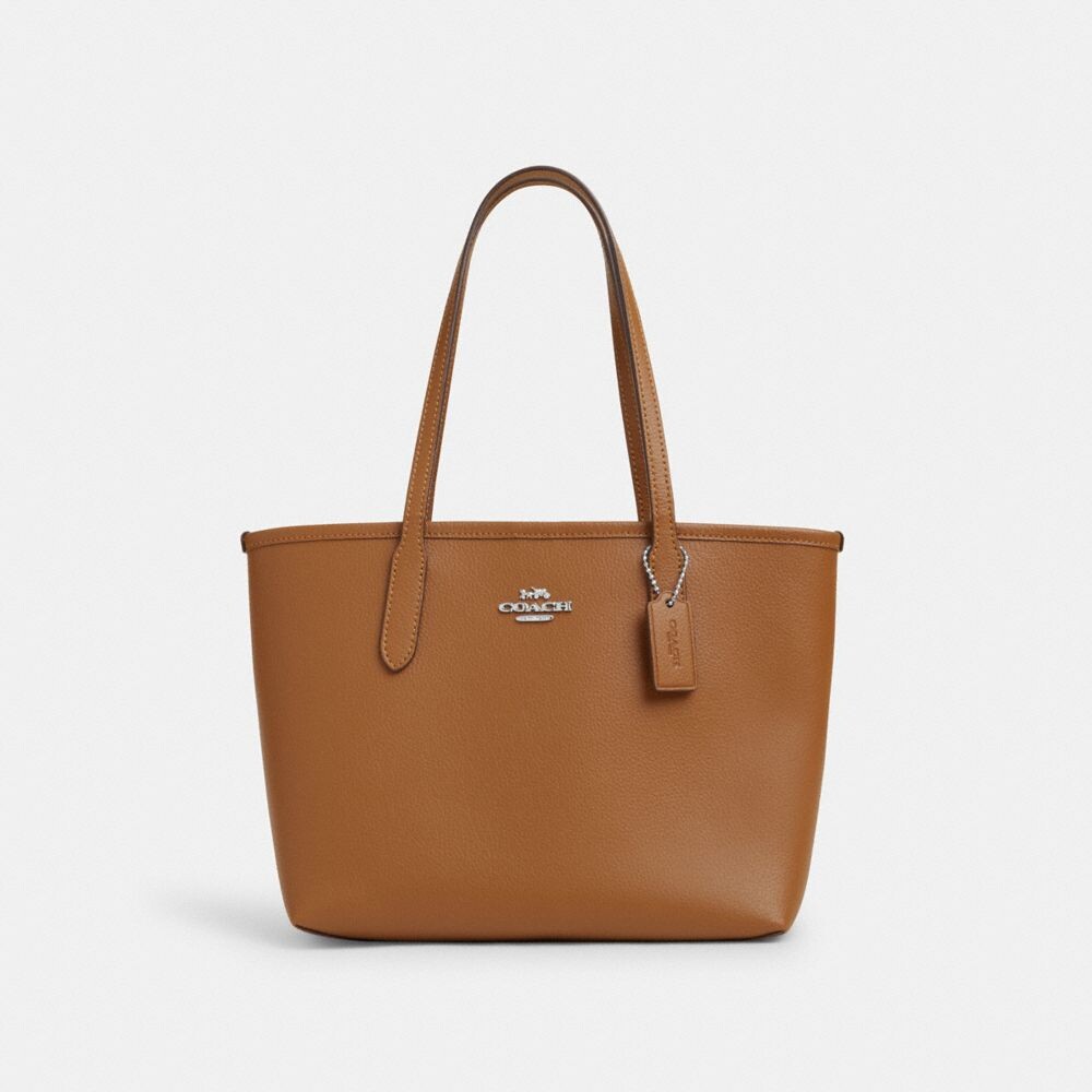 

Сумка тоут COACH Small City Tote, цвет Silver/Light Saddle