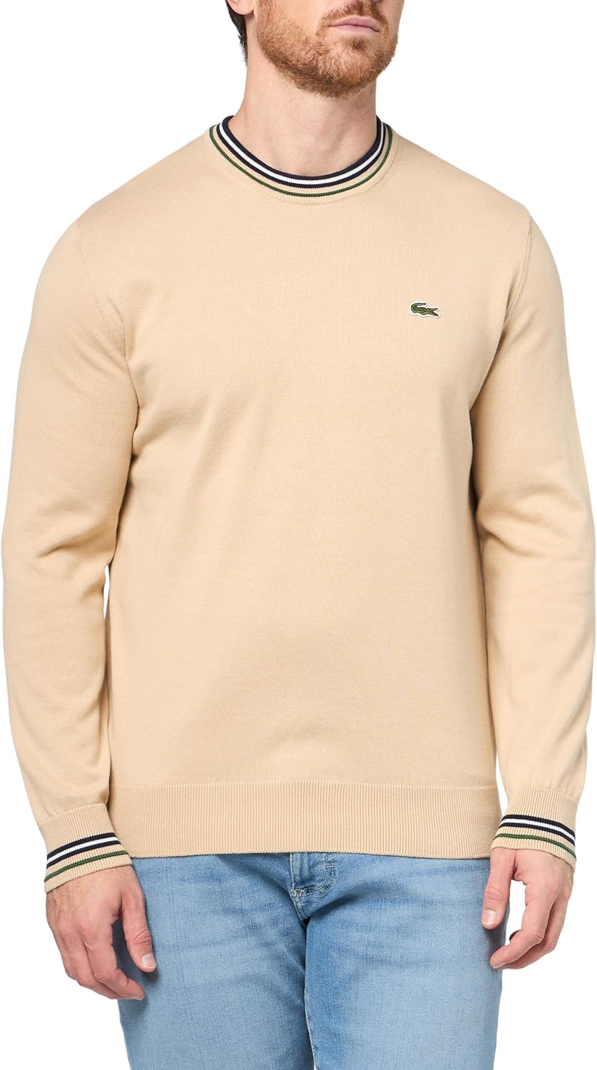 

Lacoste мужской полосатый свитер из хлопкового джерси, Viennese/Navy Blue