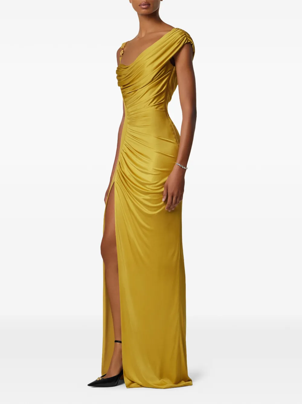 Платье макси с асимметричным вырезом Versace, желтый — фото 3