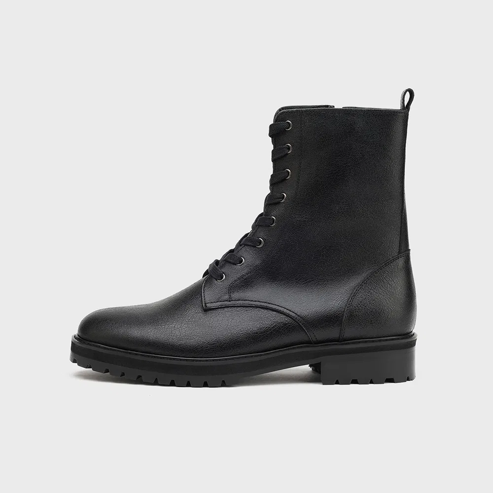 Мужские армейские ботинки Firenze.A Round Toe Hidden Zip-Up, чёрные с эффектом "crack" — фото 3