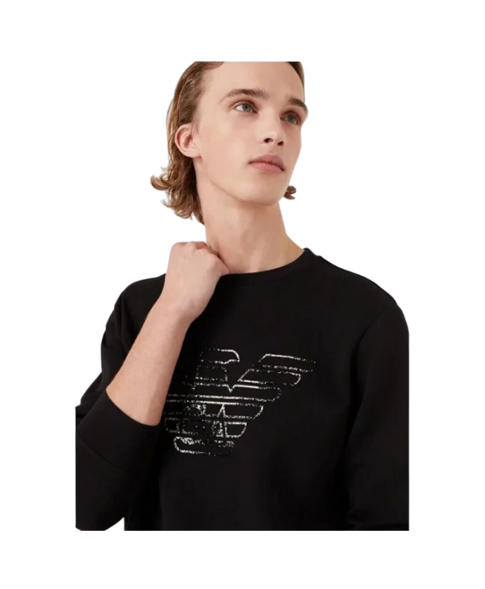 Простая толстовка с круглым вырезом, черная. Emporio Armani, черный — фото 2