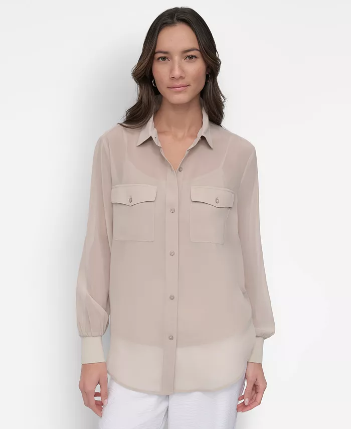 

Женская блуза из шифона на пуговицах DKNY, серый