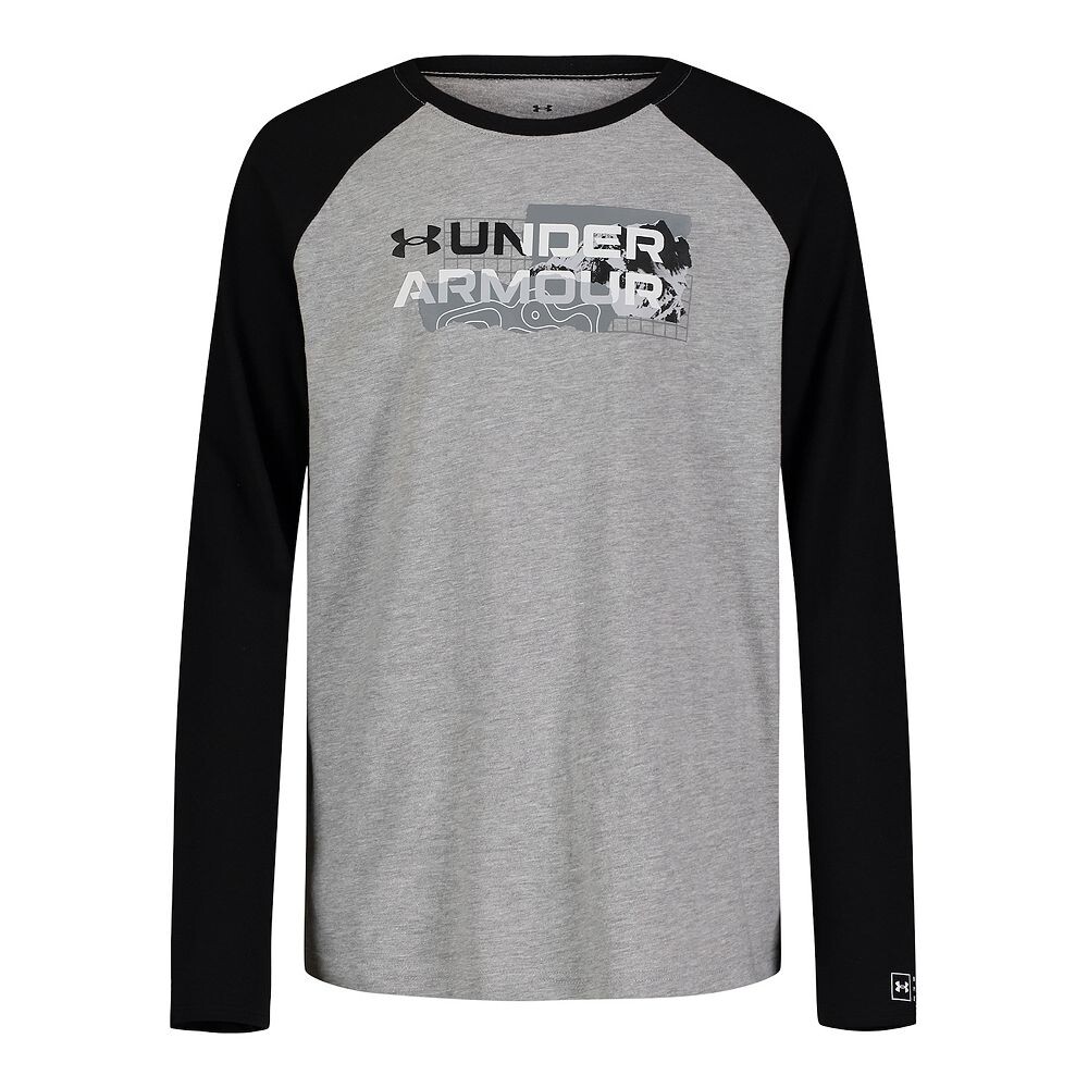 

Футболка Under Armour с длинными рукавами и рисунком реглан для мальчиков 4–7 лет, цвет Mod Gray Heather